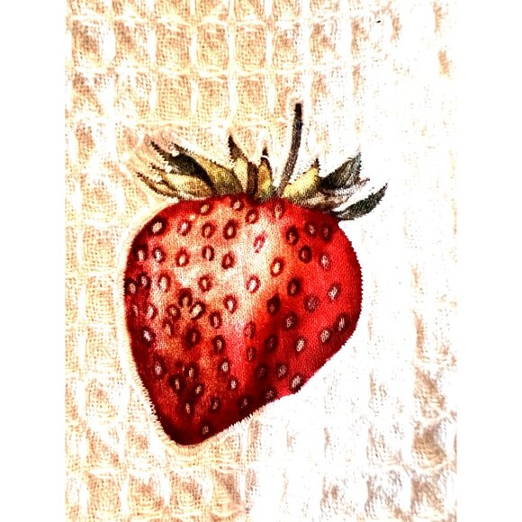 NEW Set 2 Kitchen Towels STRAWBERRY Applique & Solid Red MAISON HOME 100% Cotton - Picture 2 of 4